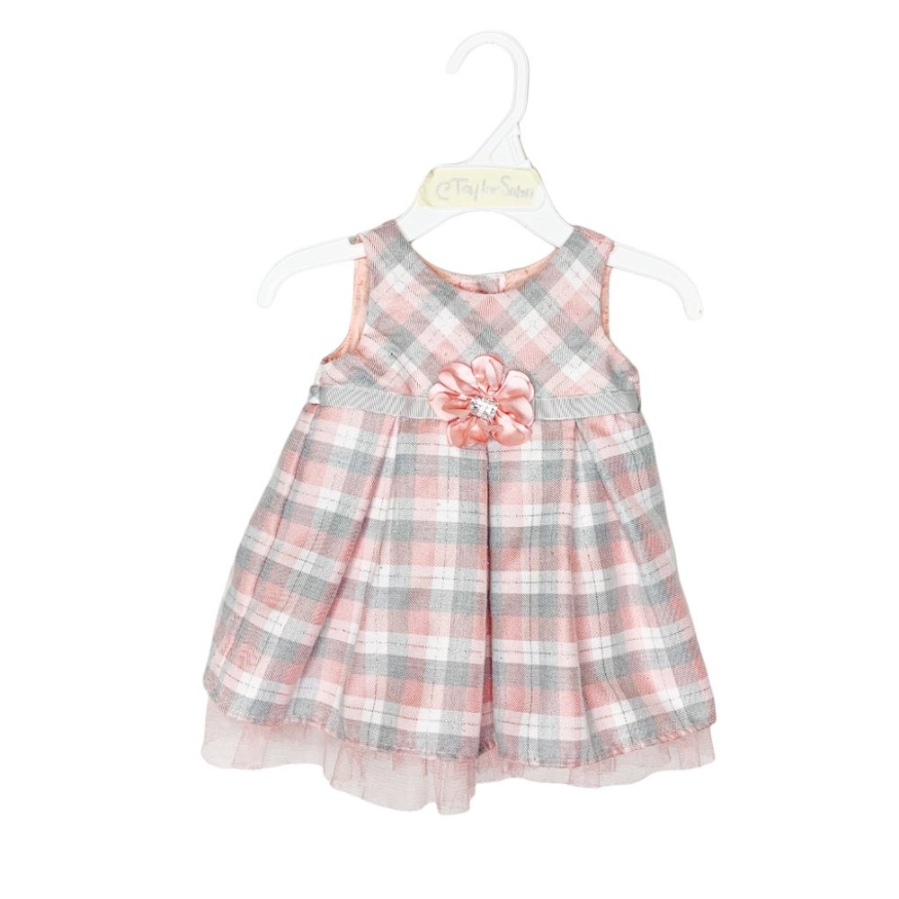 Sweet Heart Rose Pink Silver  Gray Christening Christmas Church Dress size 3-6 m